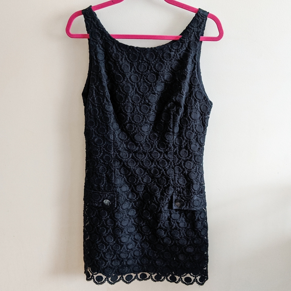 bebe Black Shift Dress with Scalloped Edge